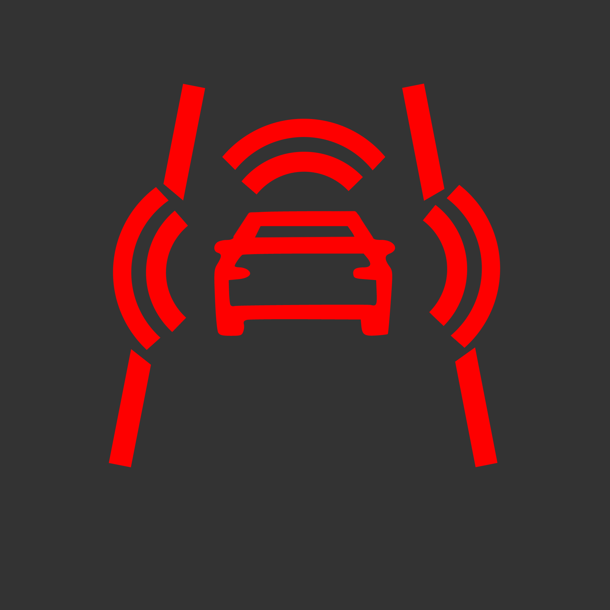 piros vonalak között autó, sugárzás, három dupla, görbe vonal világít a műszerfalon
